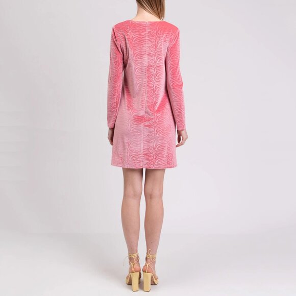 NWOT Traffic People Velour Velvet Jacquard Pink Shift Dress Zippered Back Zebra - Picture 5 of 16